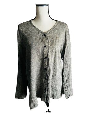 Flax Natural Taupe Linen Button-Front Jacket S